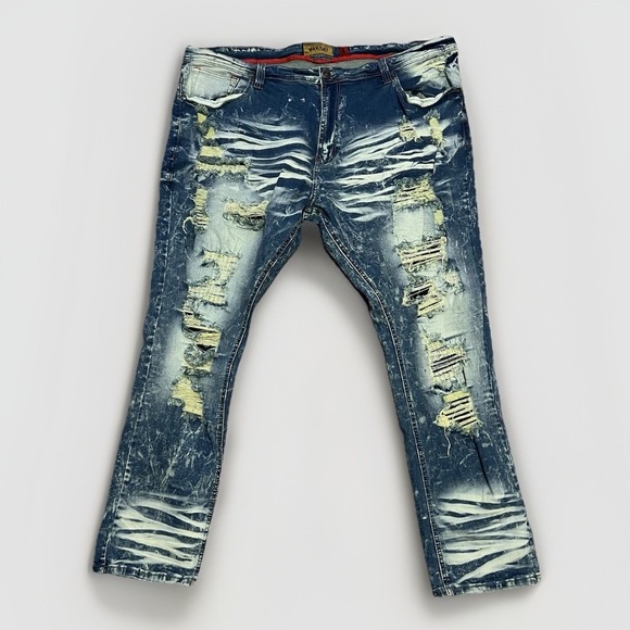 Makobi Other - Makobi Jeans Mens Fit 46x32 Distressed Grunge Paint Spatter Shredded M1928 Y2K